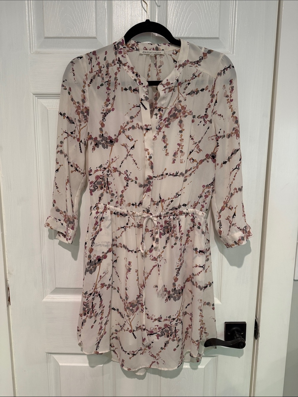 Daniel Rainn Cream Floral Tie-Waist Midi Dress with Pink & Brown Accents size s